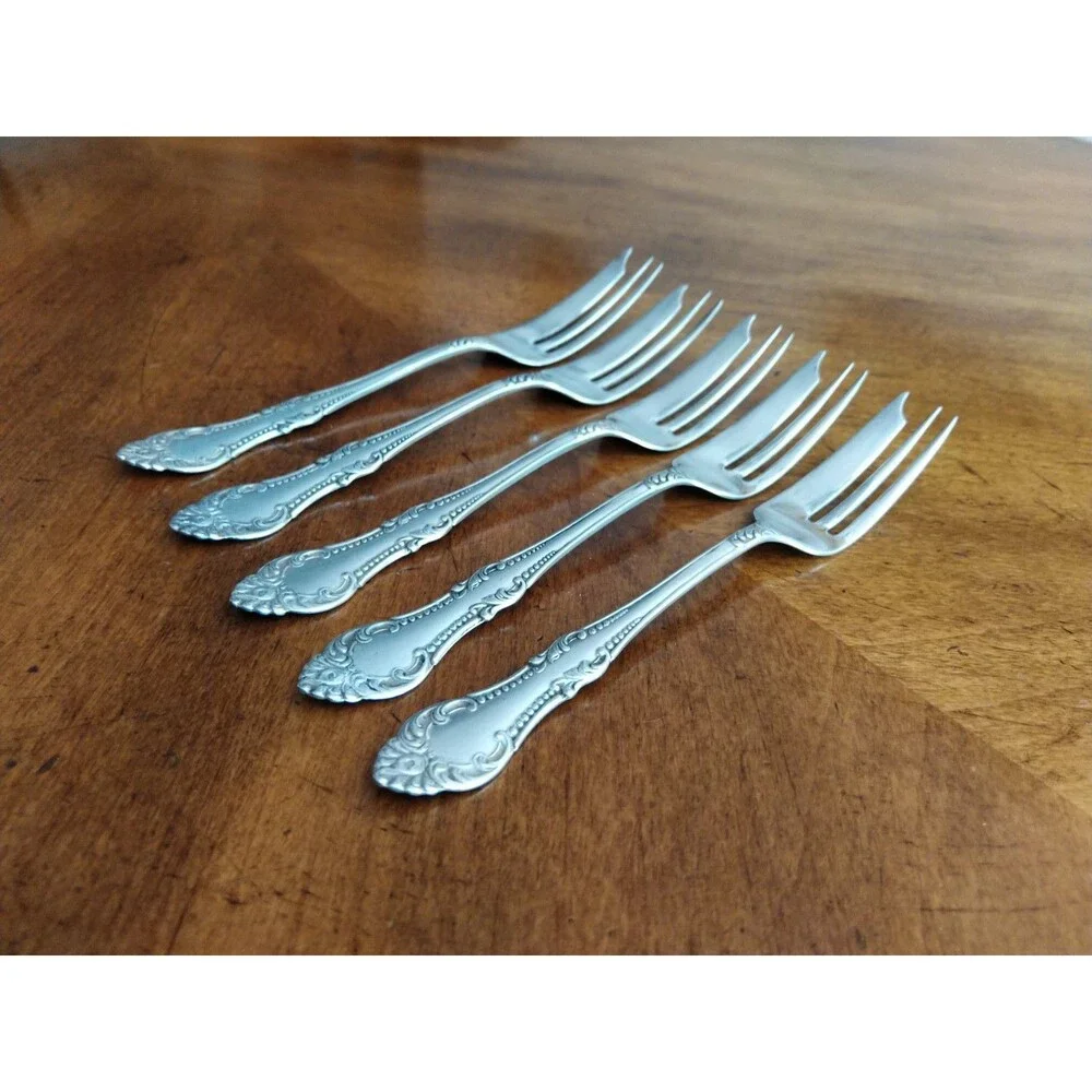 5x Antique Wm A Rogers A10 CARLTON 1898 Silverplate Cake Pastry Pie Fork 6.8